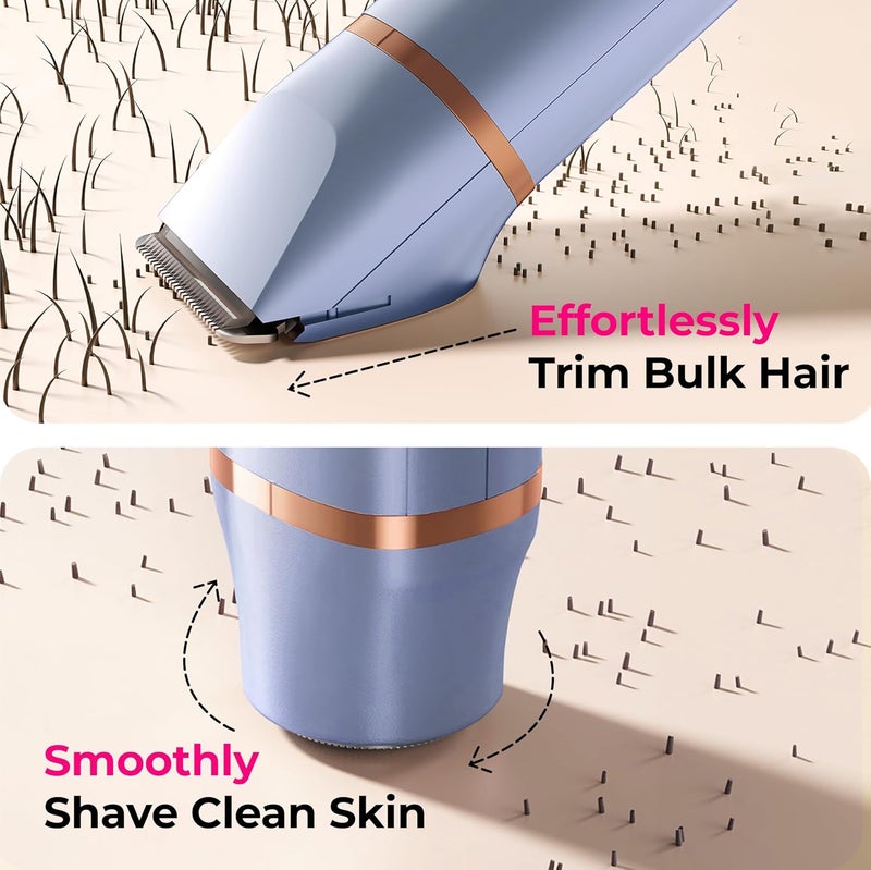 Kaphio Bikini Trimmer for Women Pubic Hair: 2 in 1 Electric Razors for Women - IPX7 Waterproof Lady Shaver for Travel & Home Use (Blue-Gold) - Image 3